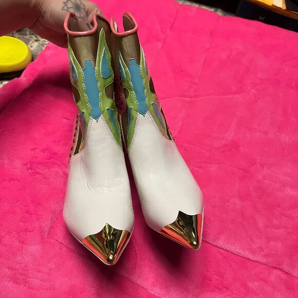 Jeffrey Campbell Nevertheless Western Heel Boots Leather Mesh 5.5 Cowboy - Picture 3 of 7